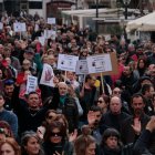 Imatge de la manifestació per reclamar millores laborals dels autònoms a la plaça de la Font
