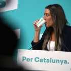 La portaveu de Junts a Madrid, Míriam Nogueras, en una roda de premsa a la seu del partit a Barcelona