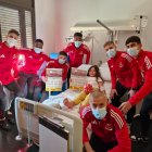 Els jugadors del Nàstic durant la visita.