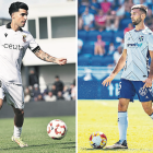 A l’esquerra, el jugador del Ceuta Andy Escudero i, a la dreta, el migcampista del Tenerife Josep Calavera.