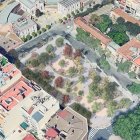 Imatge virtual aèria de com serà la nova zona verda davant la Biblioteca Central.