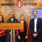 Mar Lleixà, alcaldessa de Tortosa, amb els regidors Maria Jesús Viña, Víctor Grau, Jordi Jordan.