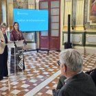 Noemí Llauradói Sandra Guaita en la compareixença per informar sobre el projecte de futur auditori