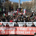 Capçalera de la manifestació per l'embargament d'armes i la fi de les relacions amb Israel a Barcelona