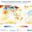 Anomalia de la temperatura del gener de 2026 en relació amb la mitjana de gener per al període 1991-2020.