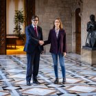 El president de la Generalitat, Salvador Illa, amb la presidenta dels Comuns al Parlament, Jéssica Albiach.