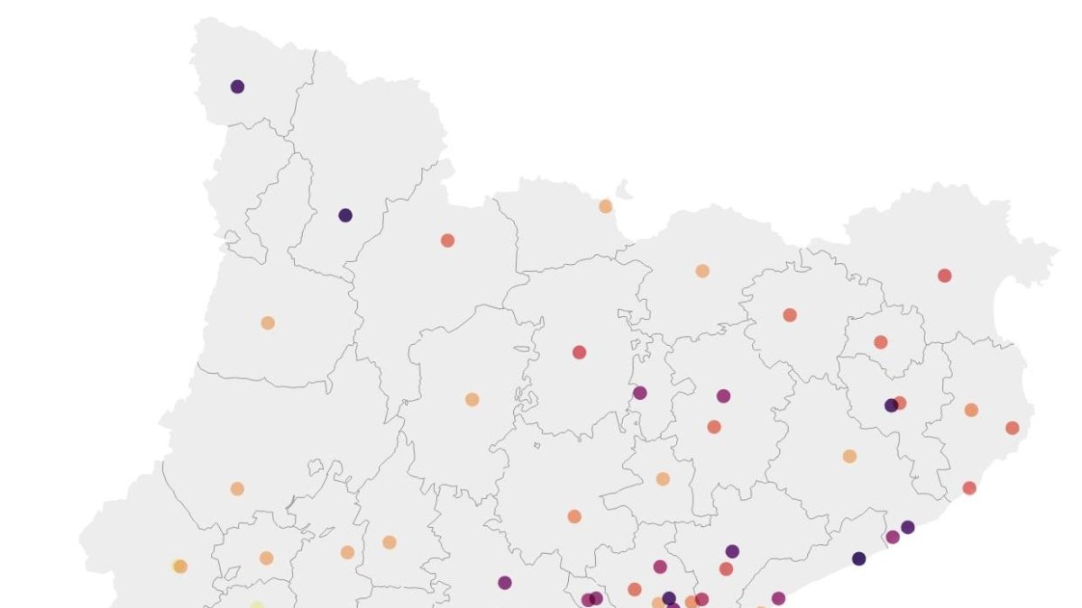 Mapa de la subida de los IBI entre el 2023 y el 2024 en los principales municipios catalanes.