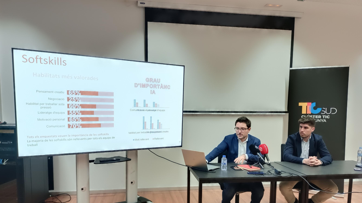 Un moment de la presentació de l'estudi de necessitat de talent de les empreses del Clúster TIC Catalunya Sud i els eixos d'acció per 2024 del TIC Sud.