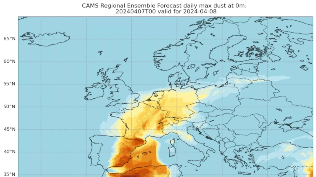 Imatge de Copernicus de l'episodi de pols sahariana a Europa.