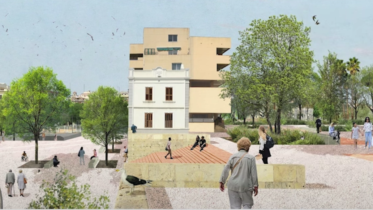 Recreación del proyecto ganador de las escalinatas en la actual ubicación del muro del dique de Llevant.