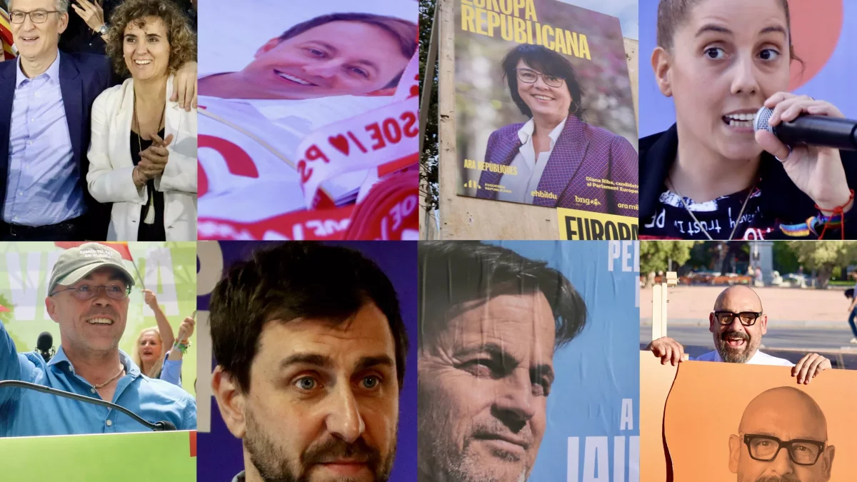 Fotomontaje con los candidatos al 9-J de ERC, PSC, Comuns, Junts, Vox, C's, Podemos y PP