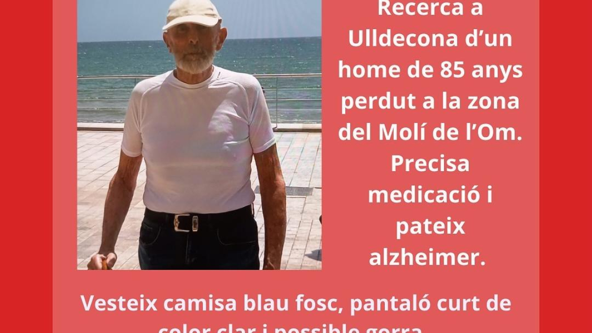 Imagen del hombre de 85 años desaparecido en Ulldecona.