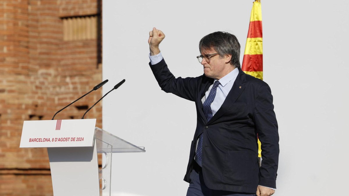Carles Puigdemont, en l'acte d'aquest dijous al matí.