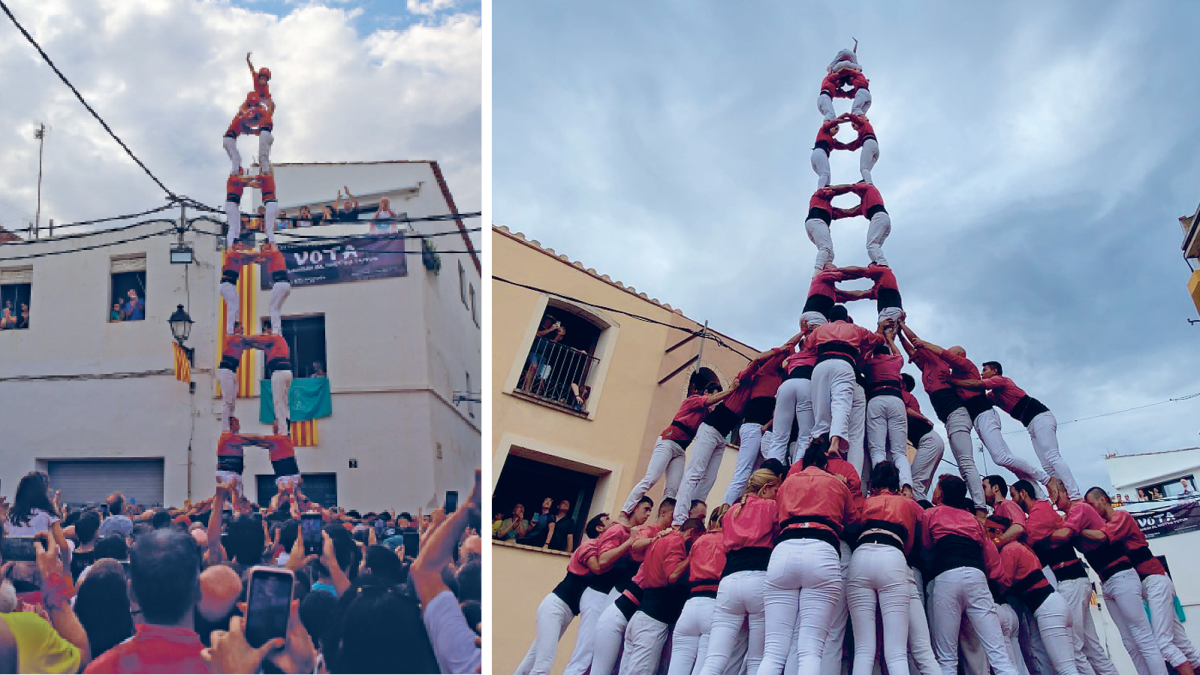 2 de 8 sense folre de la Joves de Valls i 2 de 9 amb folre i manilles de la Colla Vella a La Bisbal del Penedès.