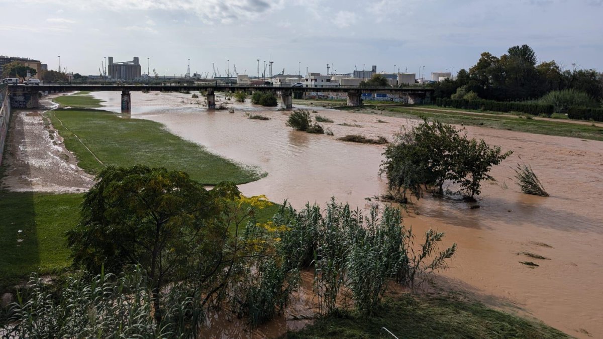 Imatge del riu Francolí aquest matí després del pas de la DANA per la ciutat.