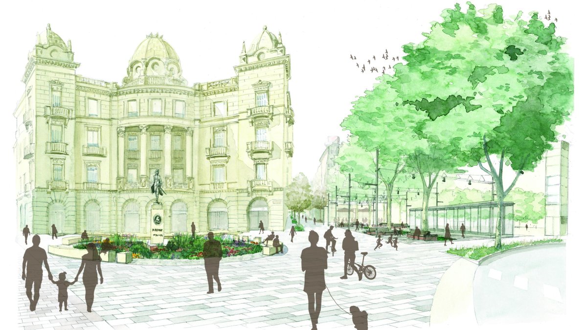 Recreació virtual de com s’espera que quedi la plaça del Pintor Fortuny, que serà reconvertida en un espai de trobada i gaudi per a la ciutadania.