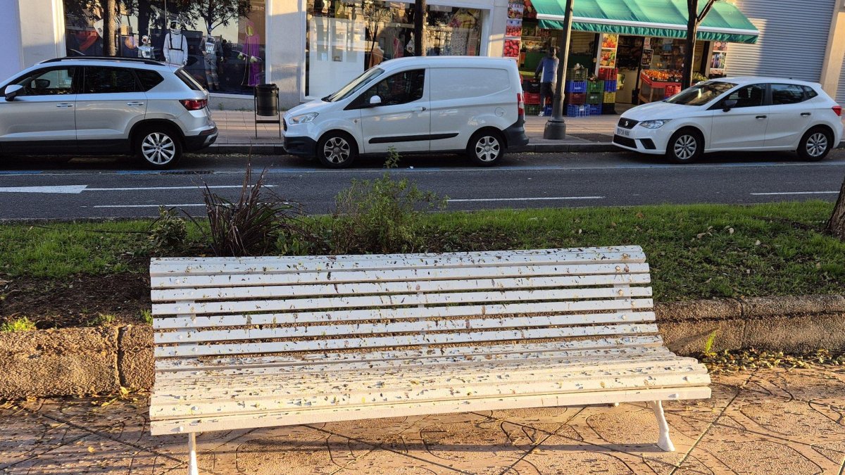 Una de las cuatro imágenes compartidas en la red que denuncian el estado de los bancos de la Rambla Francesc Macià.