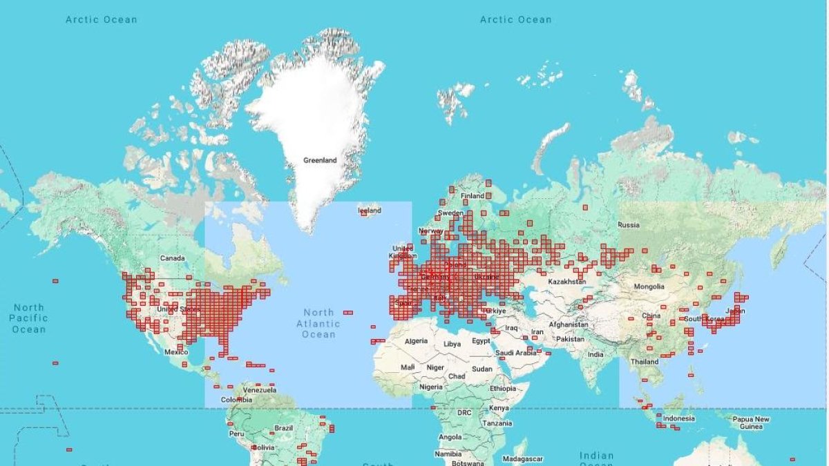 Mapa amb les estacions on ha arribat el senyal emès des del territori.
