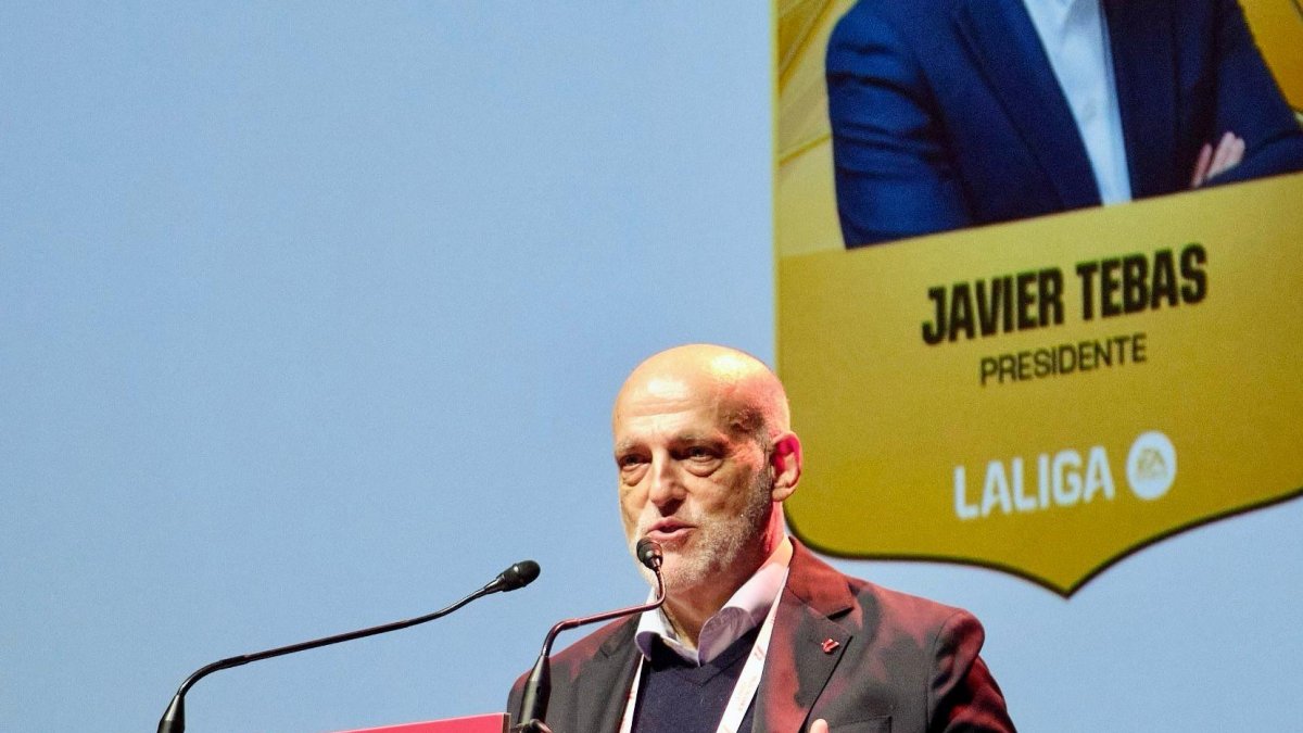 Imagen de Javier Tebas en las 'Jornadas de Clubes' celebradas en Tarragona.