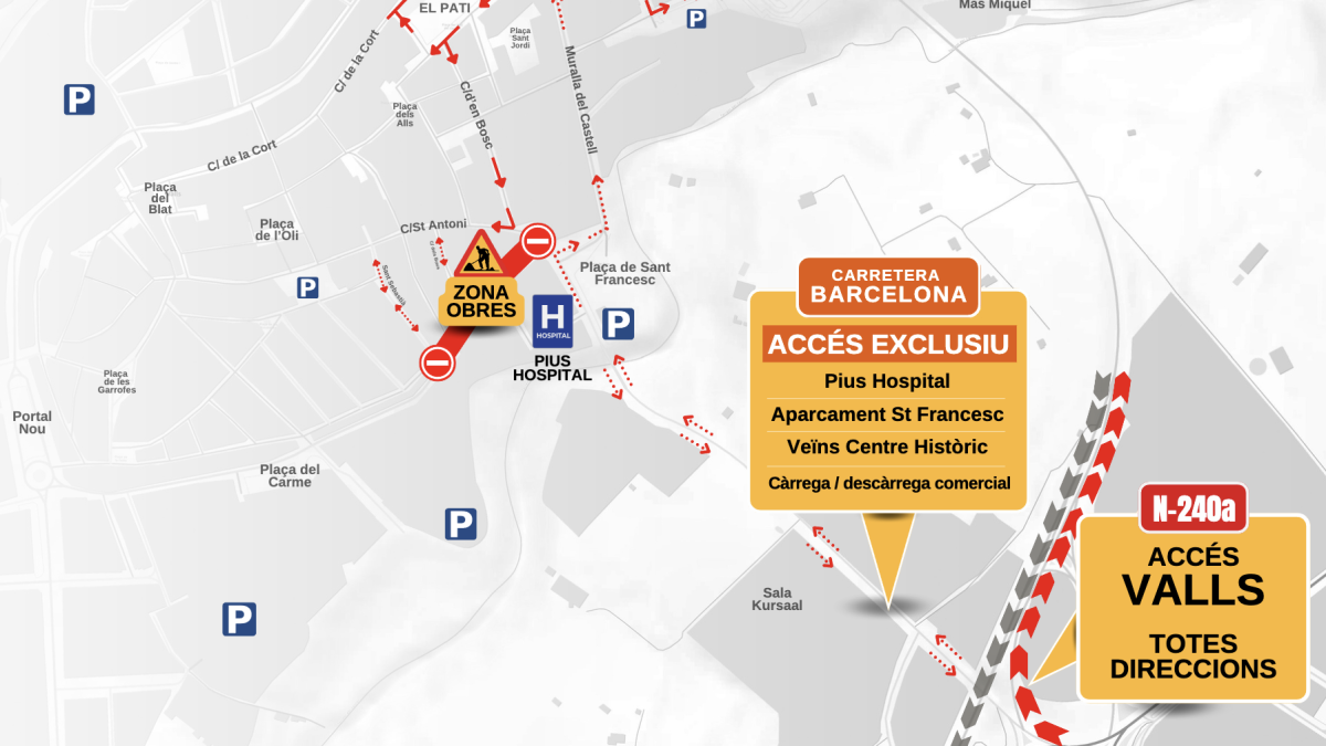 Plano detallado de las afectaciones y cambios de circulación que implicarán las obras de recuperación de la muralla medieval de Sant Francesc.