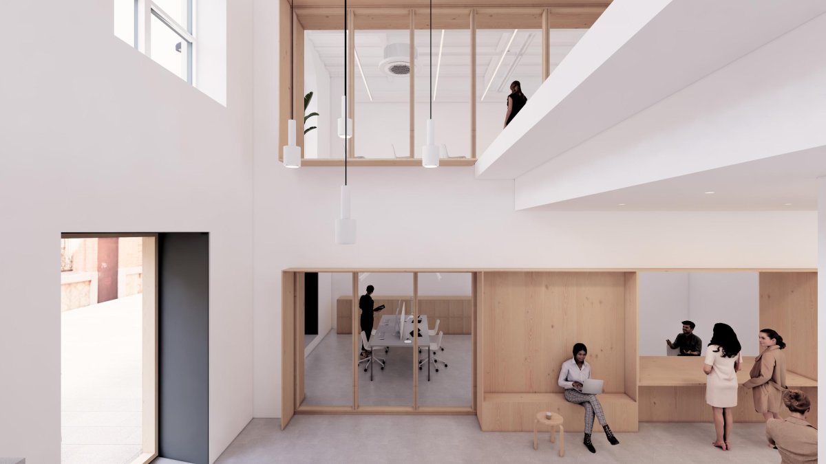 Recreació virtual de com s’espera que quedi la recepció de l’equipament formatiu.