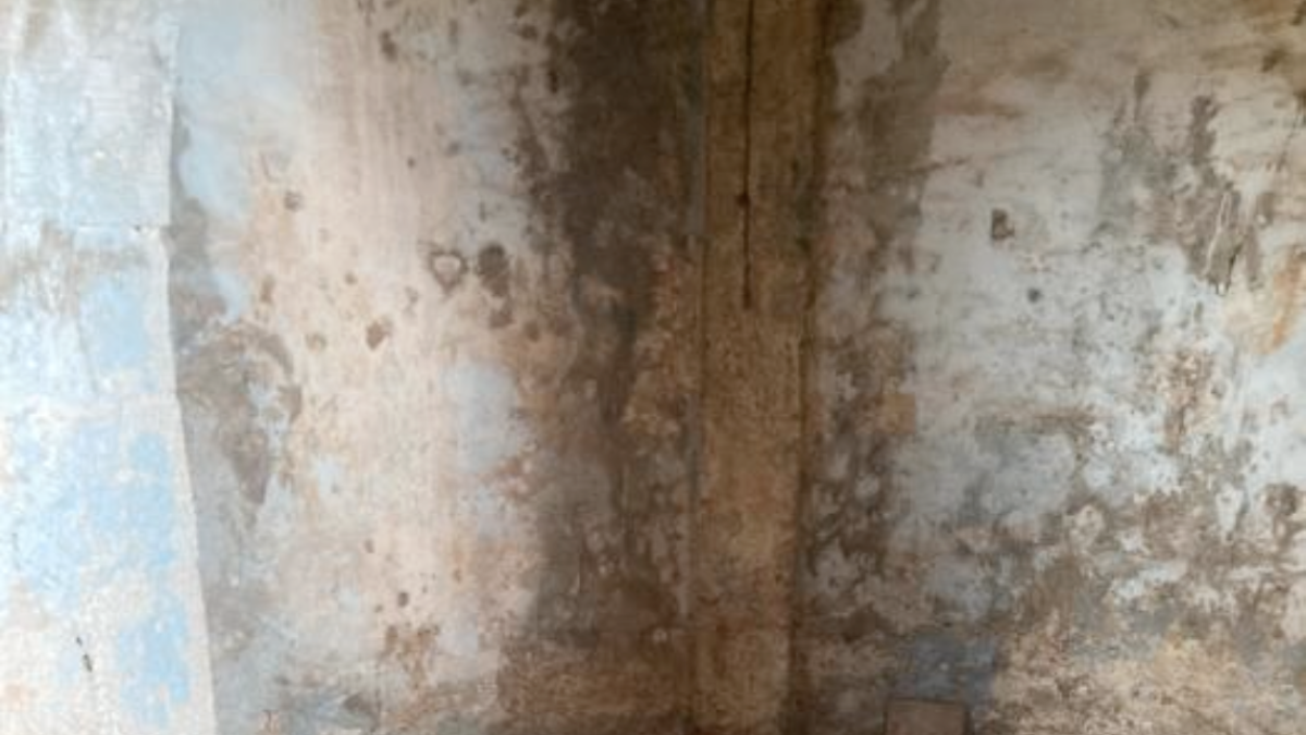 El suelo de la iglesia estaba levantado y había un capazo con piedras.