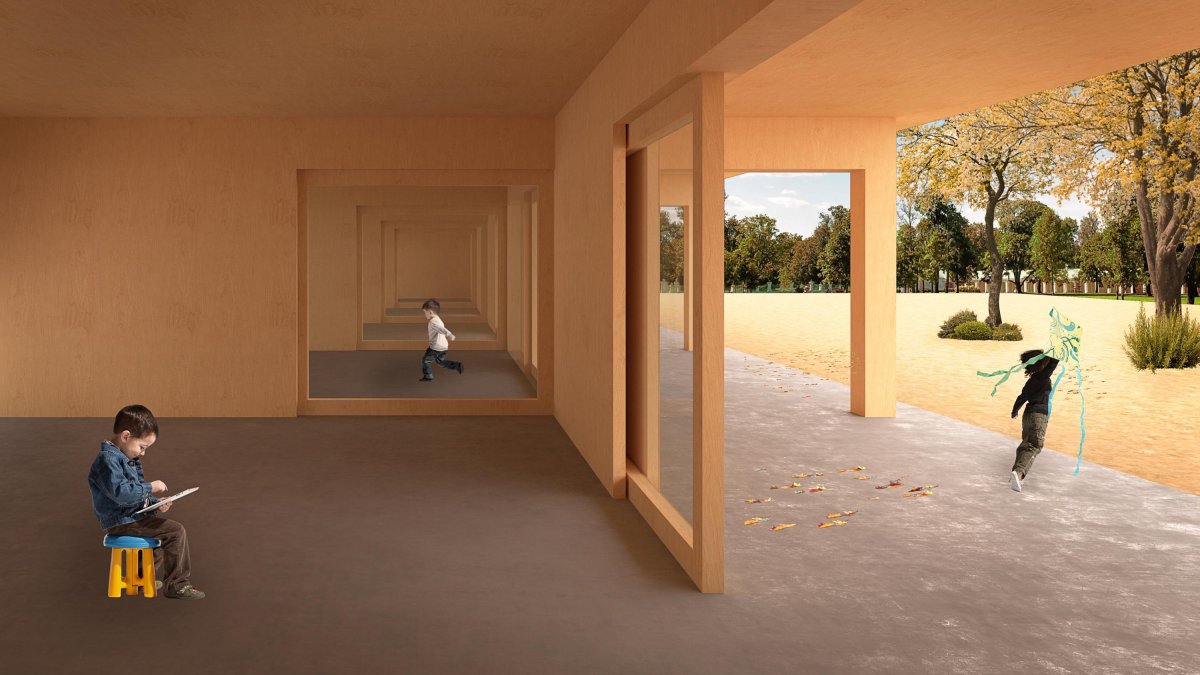 Recreación virtual de cómo se espera que quede el nuevo jardín de infancia, que se ubicará en una de las pistas actuales de la Escuela Eduard Toda.