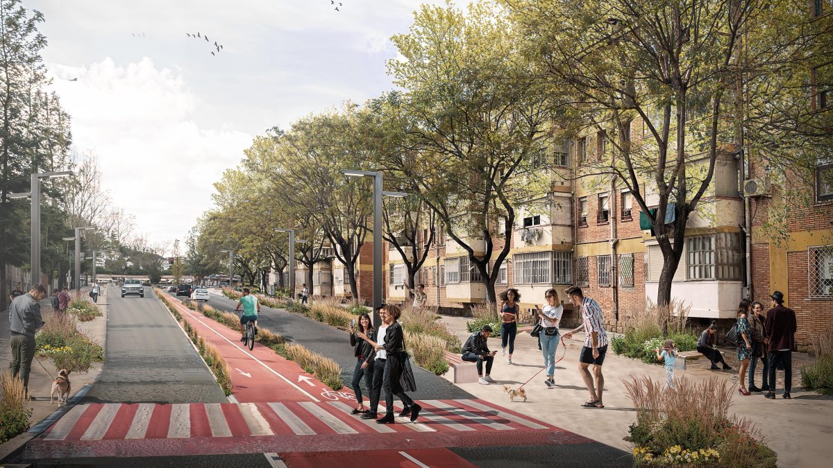 Imagen virtual de cómo se espera que quede la calle de Astorga, una vez acabe su conversión en eje cívico.