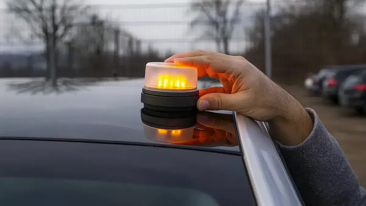 Imatge d’arxiu d’una balisa V16 activada.