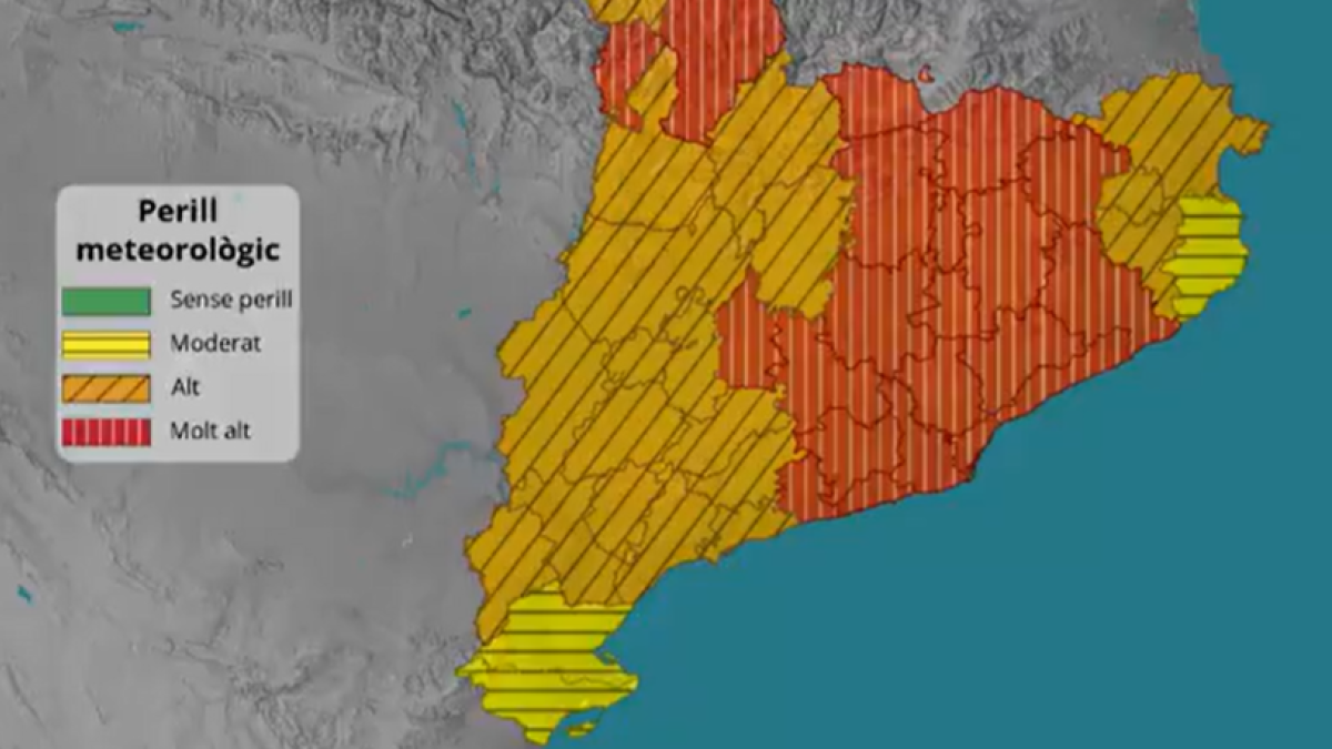 Mapa de Cataluña con el riesgo meteorológico por viento.