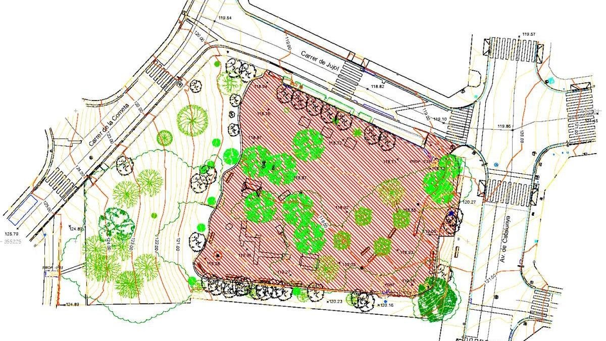 Plànol del projecte executiu per a l’arranjament del parc de la Font de la Mina. El parc ja va ser objecte de diverses intervencions els anys 2010 i 2020.