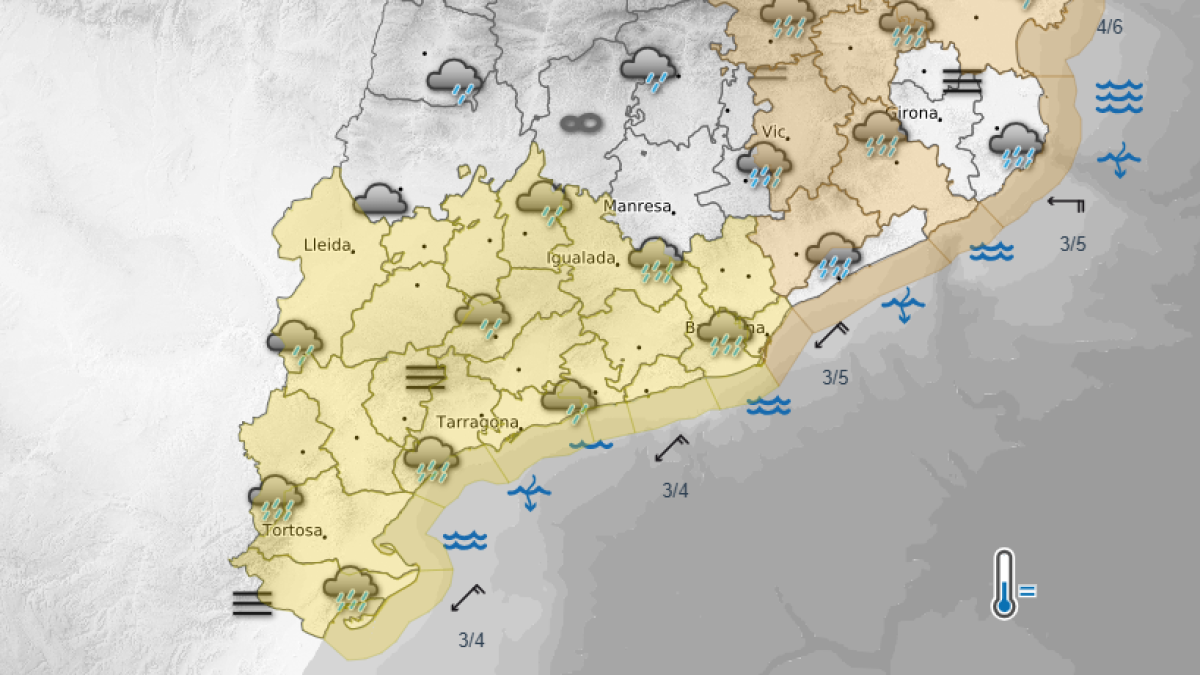 Mapa de predicció del Meteocat per a aquest divendres a Catalunya.