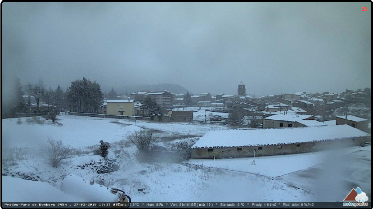 Imatge d'una de les càmeres de Meteoprades durant una nevada.