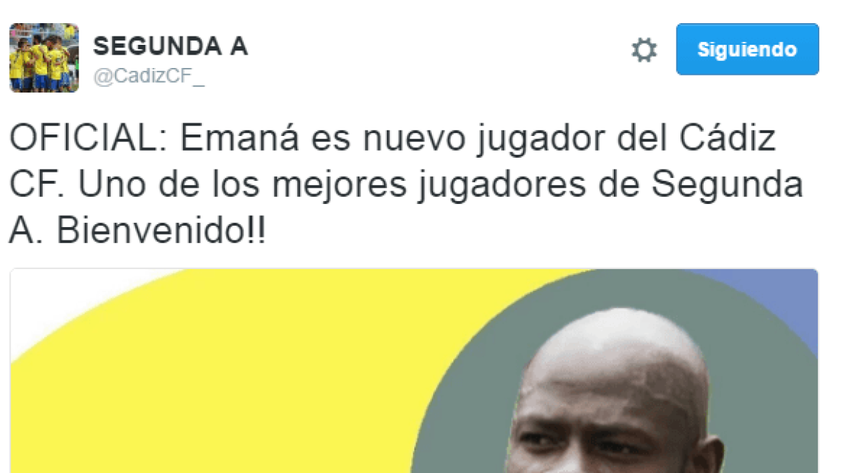 Emaná és nou jugador del Cadis, només a twitter