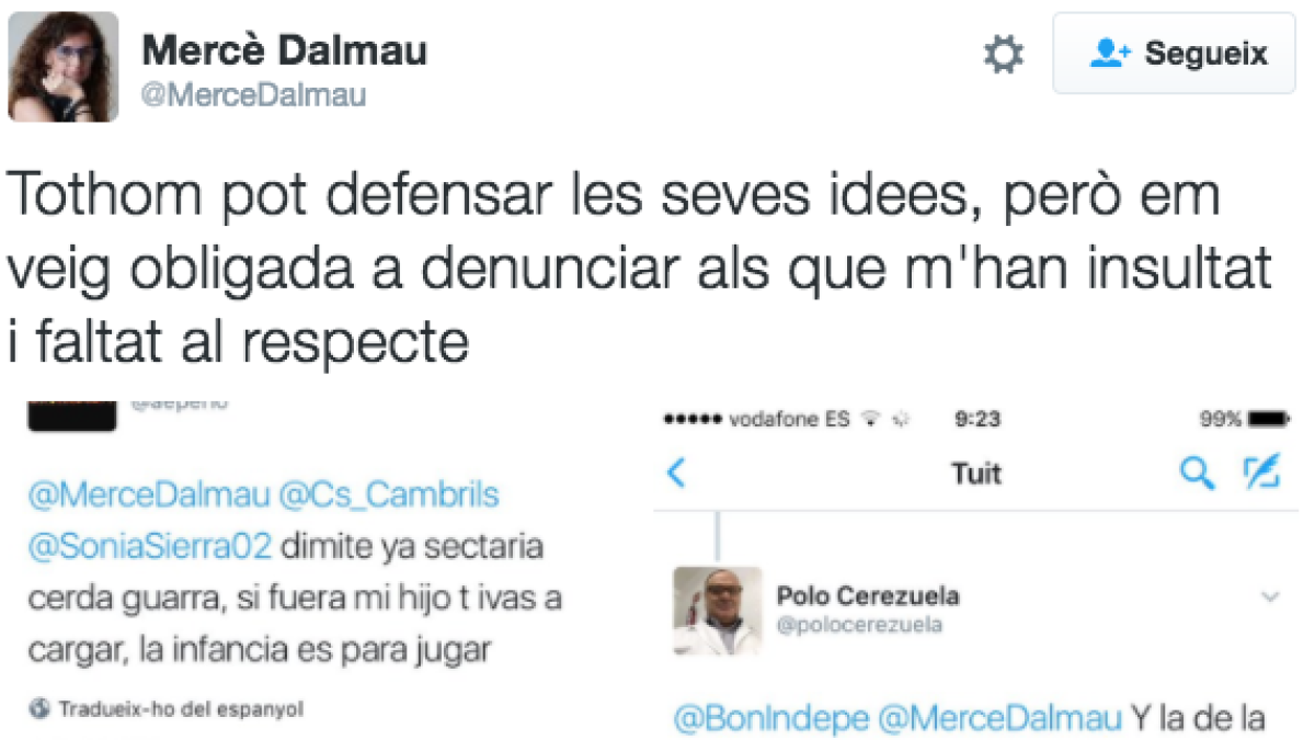 Apoyo a Mercè Dalmau por los insultos recibidos en las redes sociales