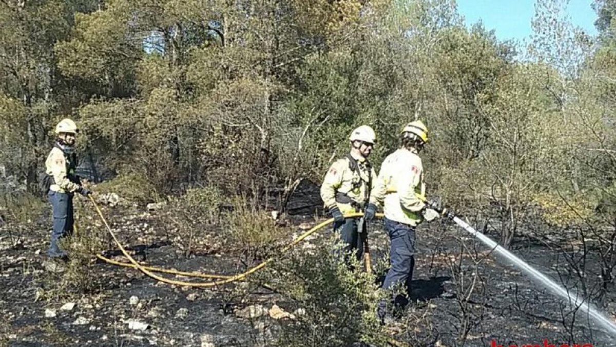 Un pequeño fuego quema vegetación en Rasquera