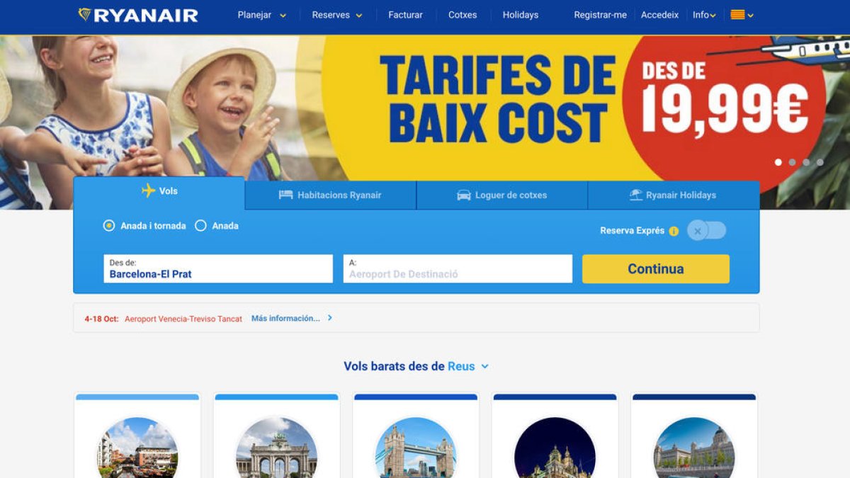 Ryanair ofereix vols nacionals i internacionals per 9,99 euros