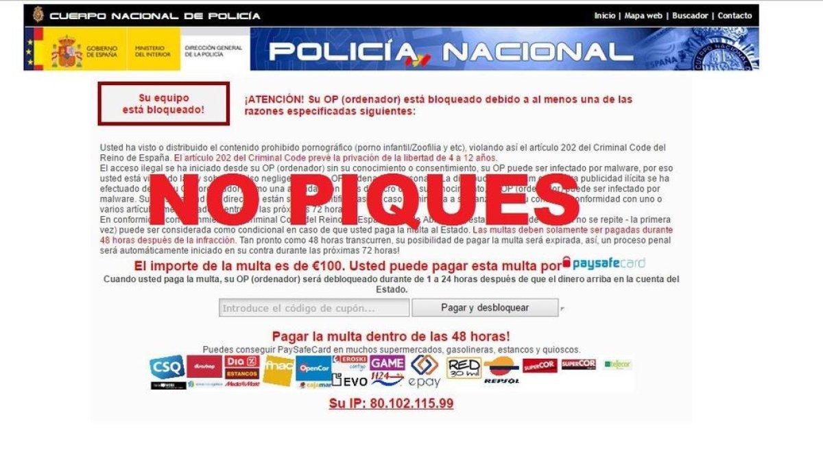 Una estafa online invita a evitar la prisión para «visionar o distribuir pornografía prohibida»