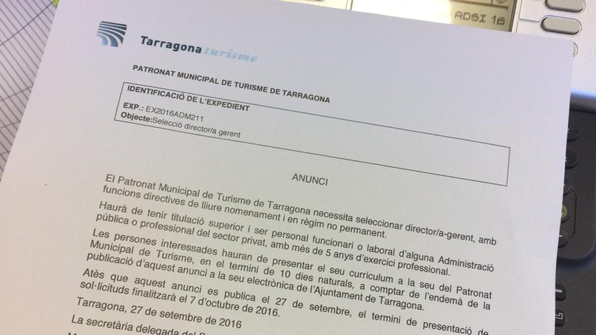 El ayuntamiento ya busca oficialmente nuevo gerente del Patronat de Turisme