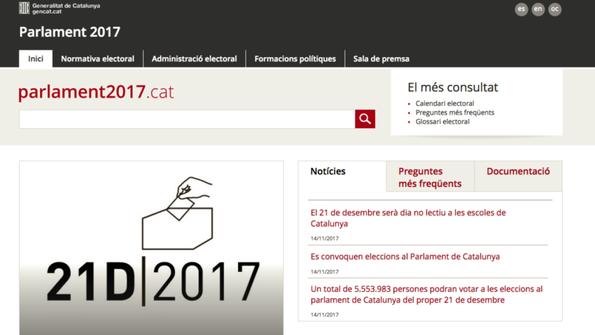 La Generalitat activa la web institucional de las elecciones del 21 de diciembre