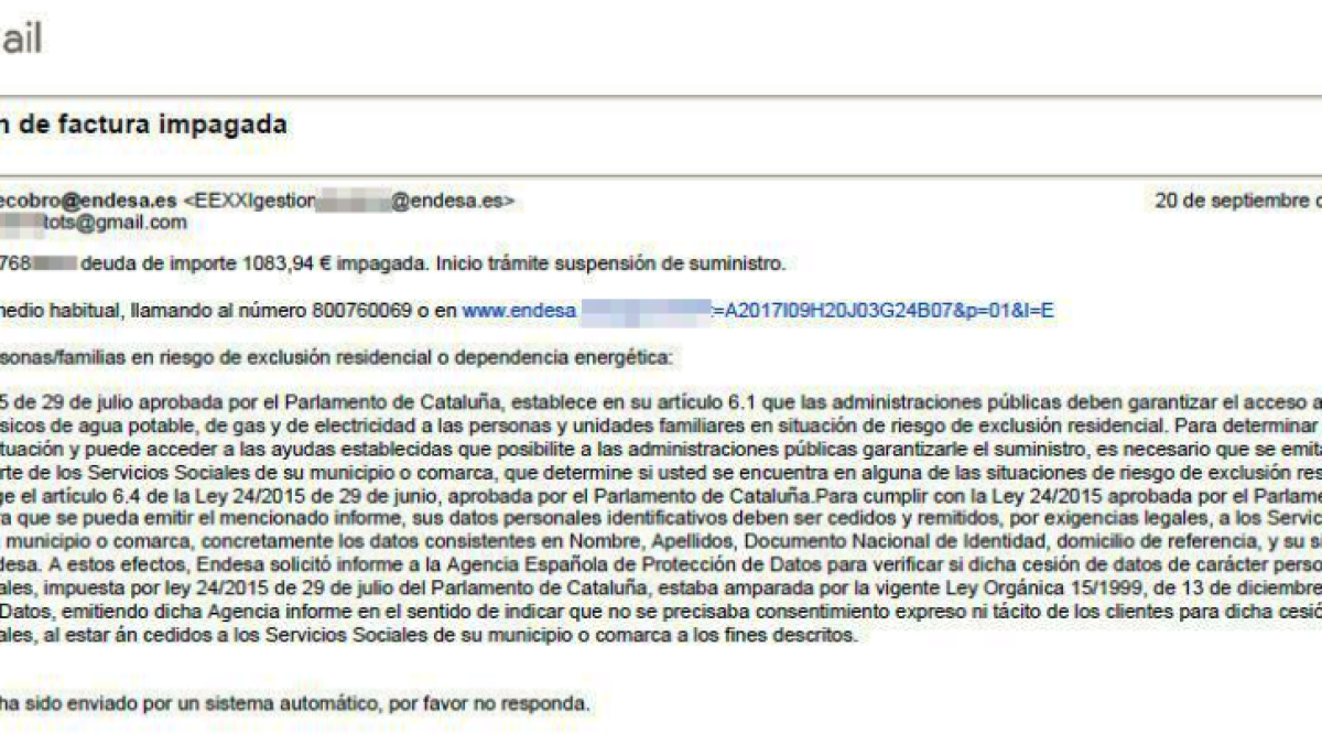 Los Mossos alertan de una cadena de correos fraudulentos que suplanta Endesa