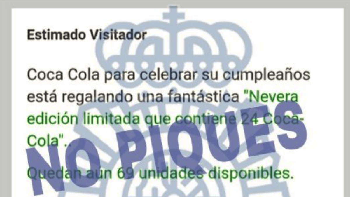 La Policia Nacional alerta del 'l'estafa de la Coca-cola' difosa a través del Whattsapp