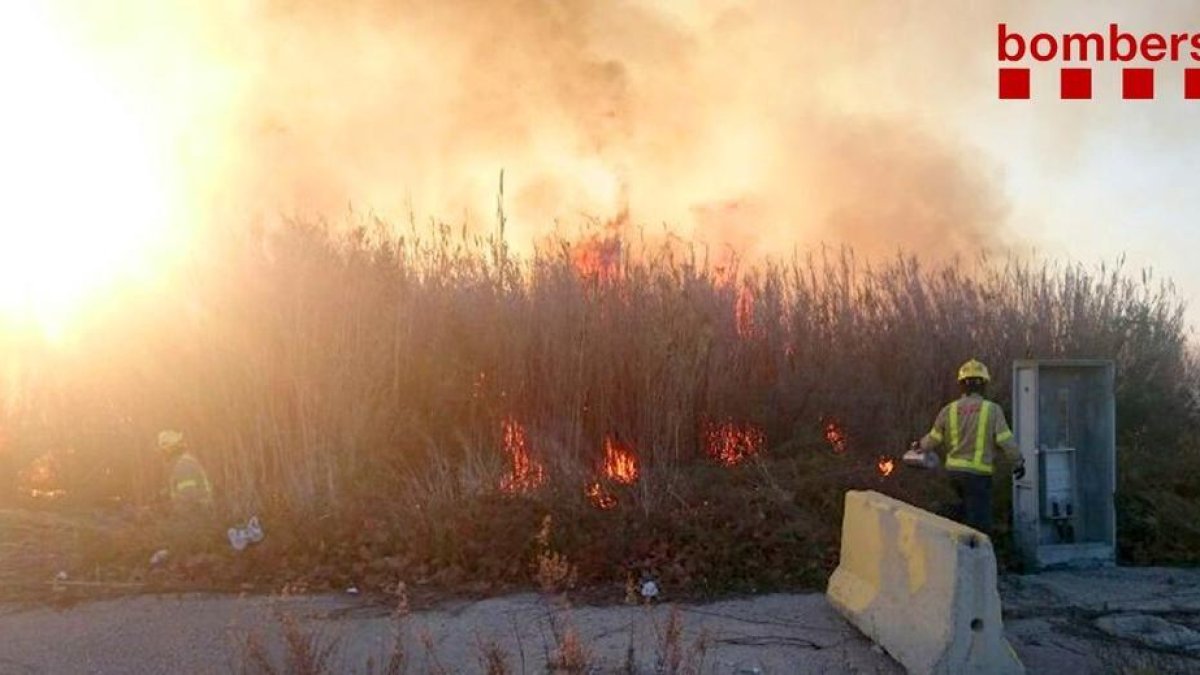 Dues dotacions de Bombers treballen en un incendi de vegetació a Reus