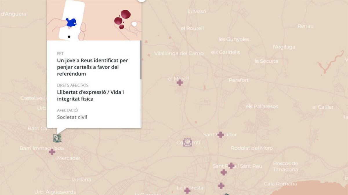 L'Oficina de Drets Civils i Polítics crea el mapa interactiu de la «repressió» del procés