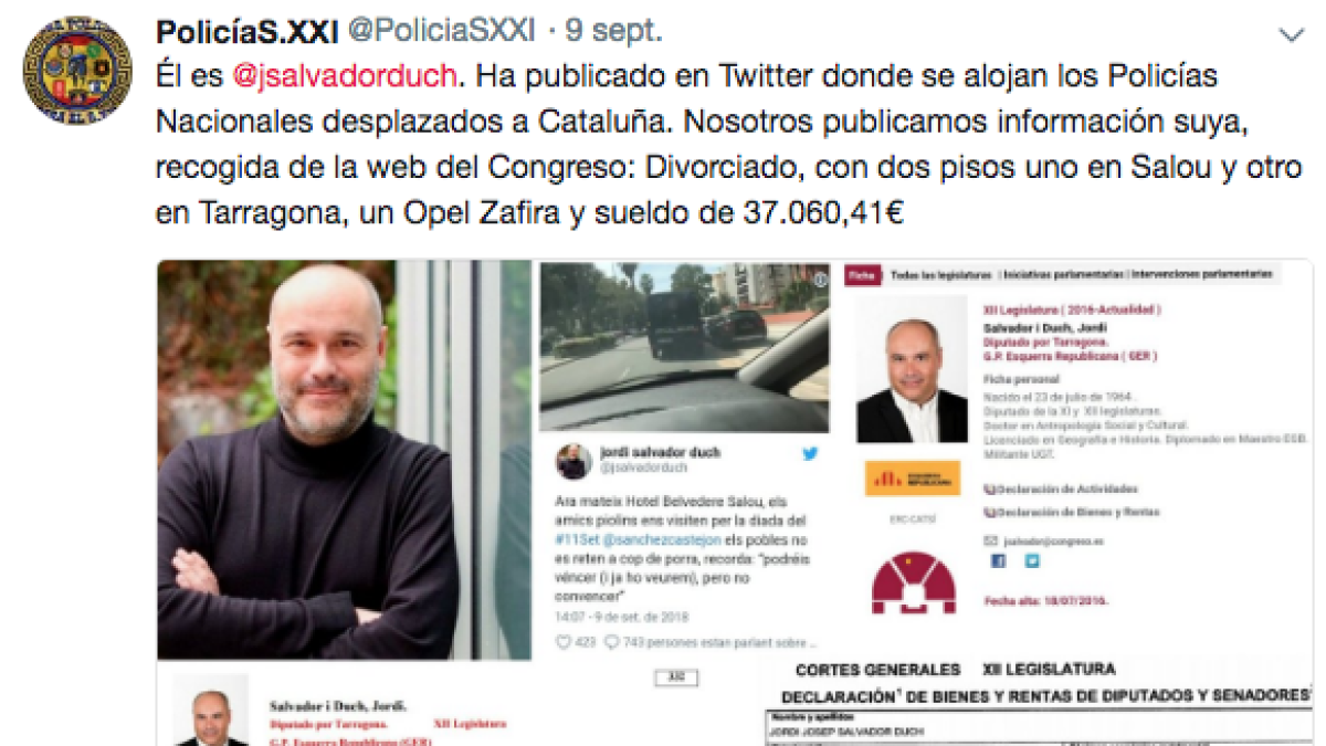 Un perfil de Twitter señala Salvador por las imágenes de la Policía Nacional