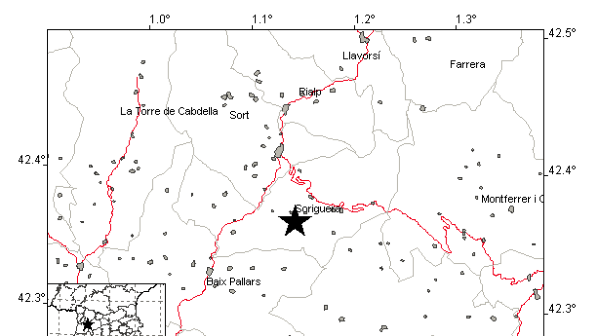 Un terratrèmol de magnitud 2,6 amb epicentre al Pallars Sobirà es deixa sentir sense provocar danys