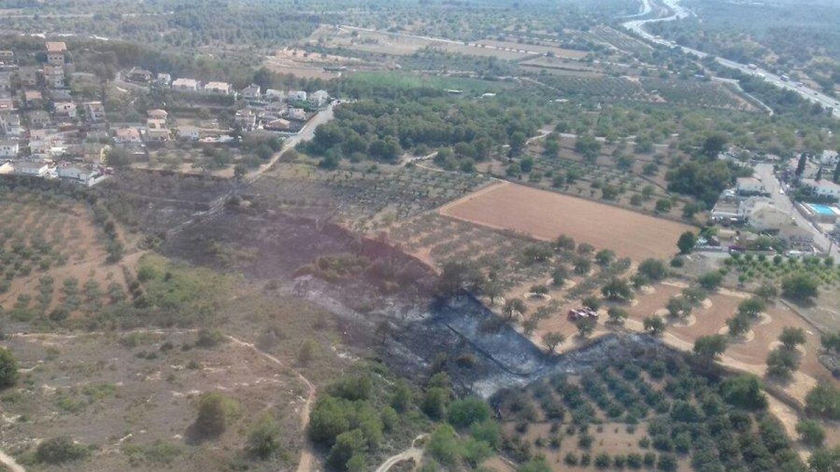 Crema un solar amb vegetació a Creixell