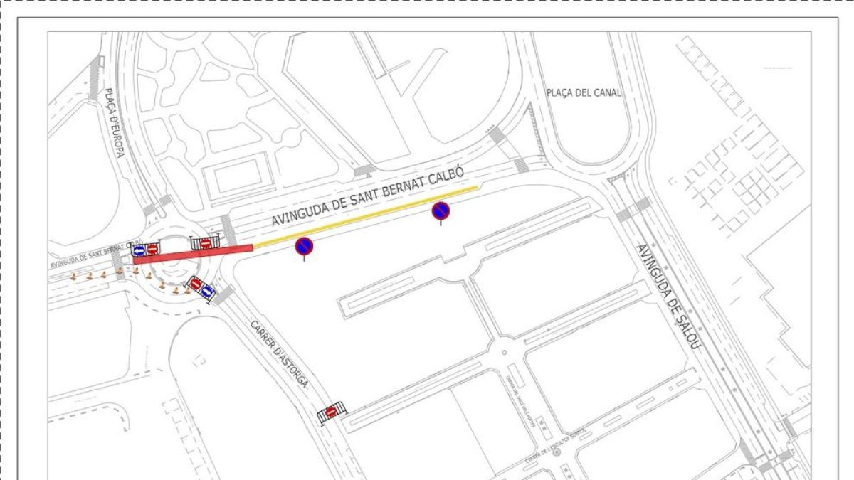 Plano de las afectaciones al tráfico en la avenida Sant Bernat Calbó.