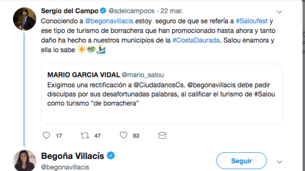 Del Campo (Cs) aplana el camí a Villacís perquè rectifiqui sobre Salou