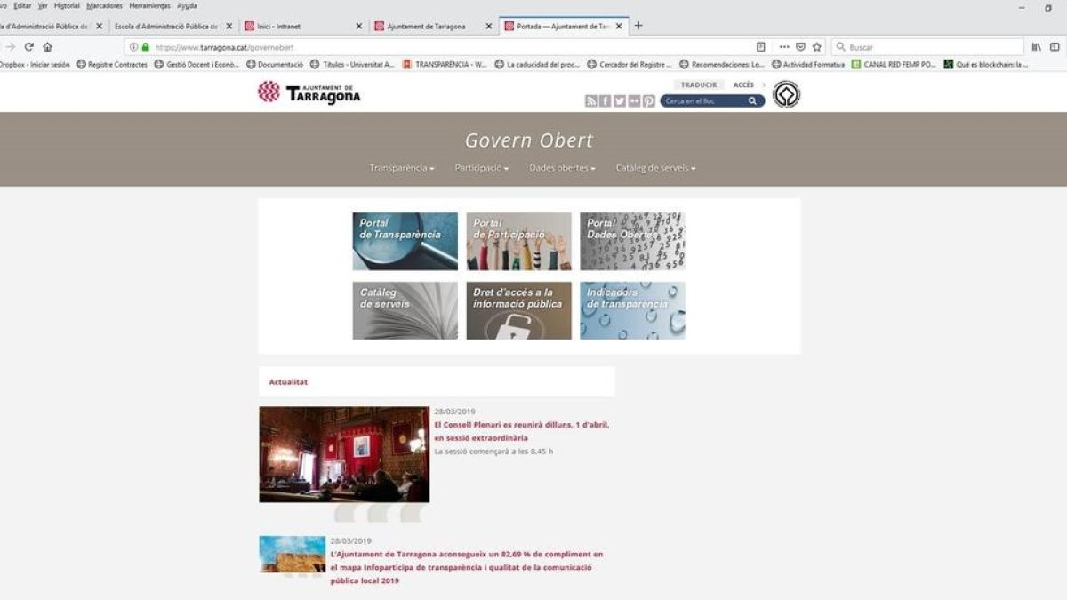 La web del Ayuntamiento de Tarragona incorpora un nuevo portal, el de Gobierno Abierto